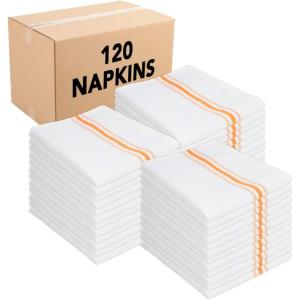 Arkwright Bistro Dinner Cloth Napkins – (Case of 120) Absorbent, Soft, and Washable Professional Restaurant Quality Bulk Table Linen with French Stripes, 18 x 22 in, Grey(Orange)