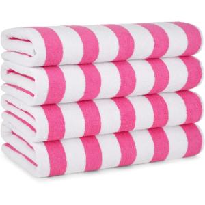 Arkwright Cali Cabana Stripe Beach Towel – Pack of 4, Soft Quick Dry 100% Cotton Terry Towels Set for Pool, Swim, and Hot Tub, 30 x 60 in, Blue(Pink)