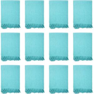 Arkwright Common Ground Bulk Blankets – Pack of 12 – Reversible 100% Cotton All Season Lightweight Couch Bed Throws for Wedding Guests, Travel, and Outdoor Events, 50 x 70 in, White(Solid Aqua)