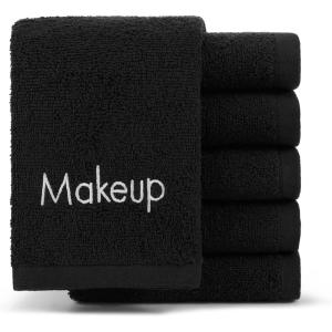 Arkwright Makeup Remover Fingertip Towels Bulk – 100% Cotton Face Towels, Soft Reusable Washcloths, Gentle Facial Cleansing for Waterproof Makeup, 11 x 17, Black (Case of 144)(Black)