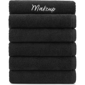 Arkwright Makeup Remover Washcloths, Pack of 6, 100% Cotton Soft Quick Dry Reusable Face Towels for Makeup Removal and Facial Cleansing, 13 x 13 in, Black(Black)