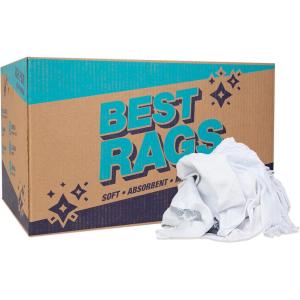 Arkwright T-Shirt Rags Bulk, 50 lb Box, Cotton Cleaning Towels, Low Lint Knit Wiping Cloths for Paint, Stain, Grease, Shop and Auto Use, Absorbent Machine Washable, White(25 lb Box)