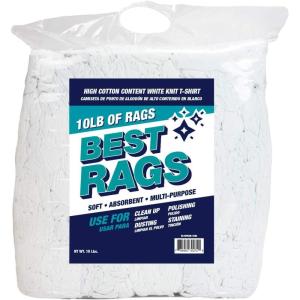 Arkwright T-Shirt Rags Bulk, 50 lb Box, Cotton Cleaning Towels, Low Lint Knit Wiping Cloths for Paint, Stain, Grease, Shop and Auto Use, Absorbent Machine Washable, White(10 lb Bag)