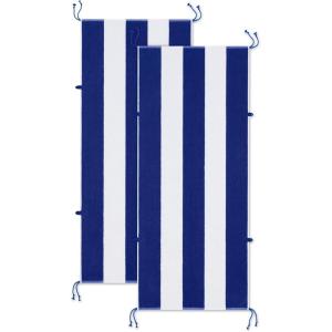 Arkwright Tie-and-Dry Beach Towel, 2-Pack, Clip-Free Pool Chair Cover with Rope Ties Holder for Outdoor Patio Chaise Lounge, 420GSM Cabana Stripe, Oversized 30 x 70 in, Dazzling Blue(Dazzling Blue)