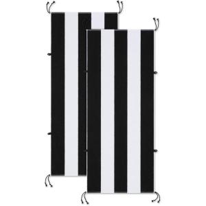 Arkwright Tie-and-Dry Beach Towel, 2-Pack, Clip-Free Pool Chair Cover with Rope Ties Holder for Outdoor Patio Chaise Lounge, 420GSM Cabana Stripe, Oversized 30 x 70 in, Dazzling Blue(Jet Black)