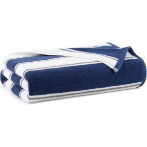 Aston & Arden Striped Beach Towel – Oversized 35 x 70 Soft Plush Thick Cotton, 600 GMS Heavy & Luxury for Pool Chairs, Resort, and Hot Tub, Gray/Navy(Navy/Grey)