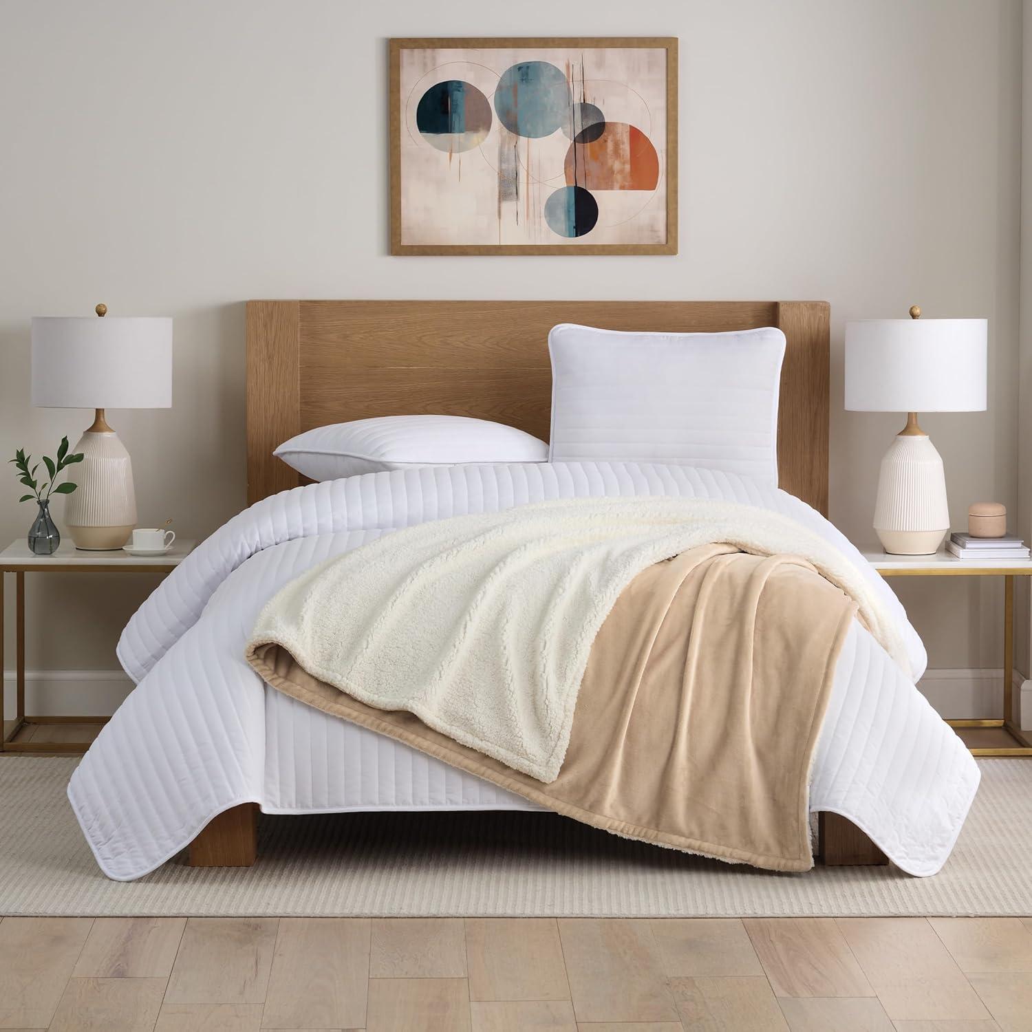image:imageArkwright Sherpa Fleece Throw Blanket Plush Fluffy Warm Reversible Soft Sherpa Throw Blanket for Home Couch Sofa Bed Camping and Travel 50x60 in GreyIrish Cream Tan