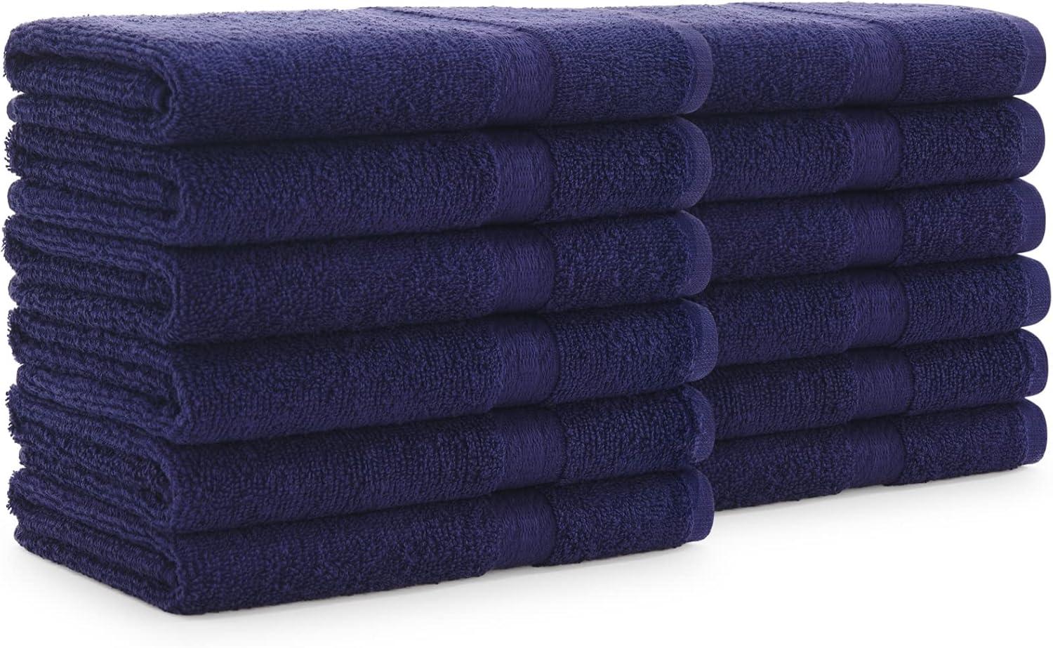 image:imageArkwright True Color Solid Wash Cloths Soft 100 Cotton Washcloths 12 Pack Lightweight 475 GSM Absorbent amp Quick Dry for Face and Body 12 x 12 in BeigeNavy