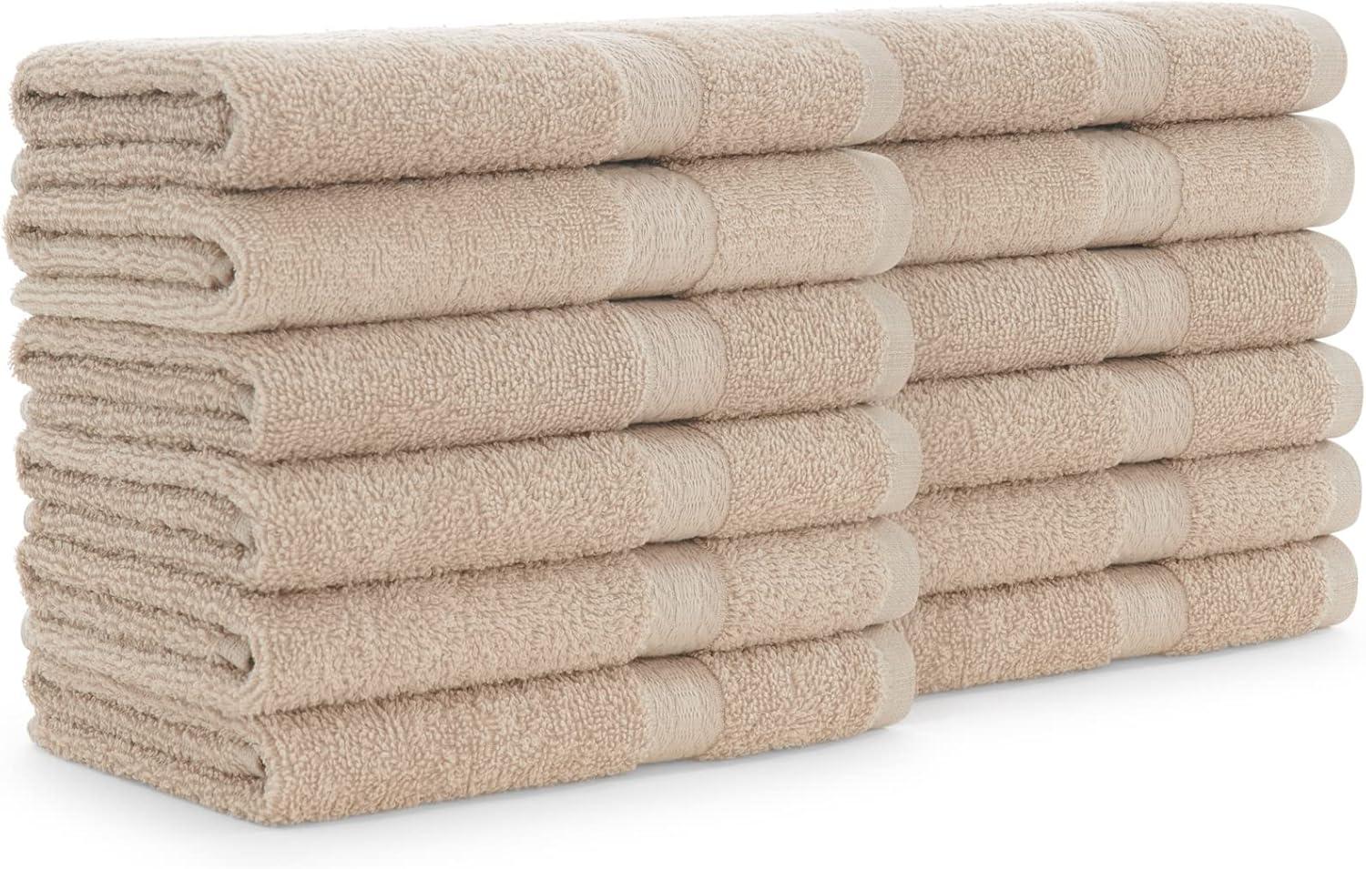 image:imageArkwright True Color Solid Wash Cloths Soft 100 Cotton Washcloths 12 Pack Lightweight 475 GSM Absorbent amp Quick Dry for Face and Body 12 x 12 in BeigeBeige