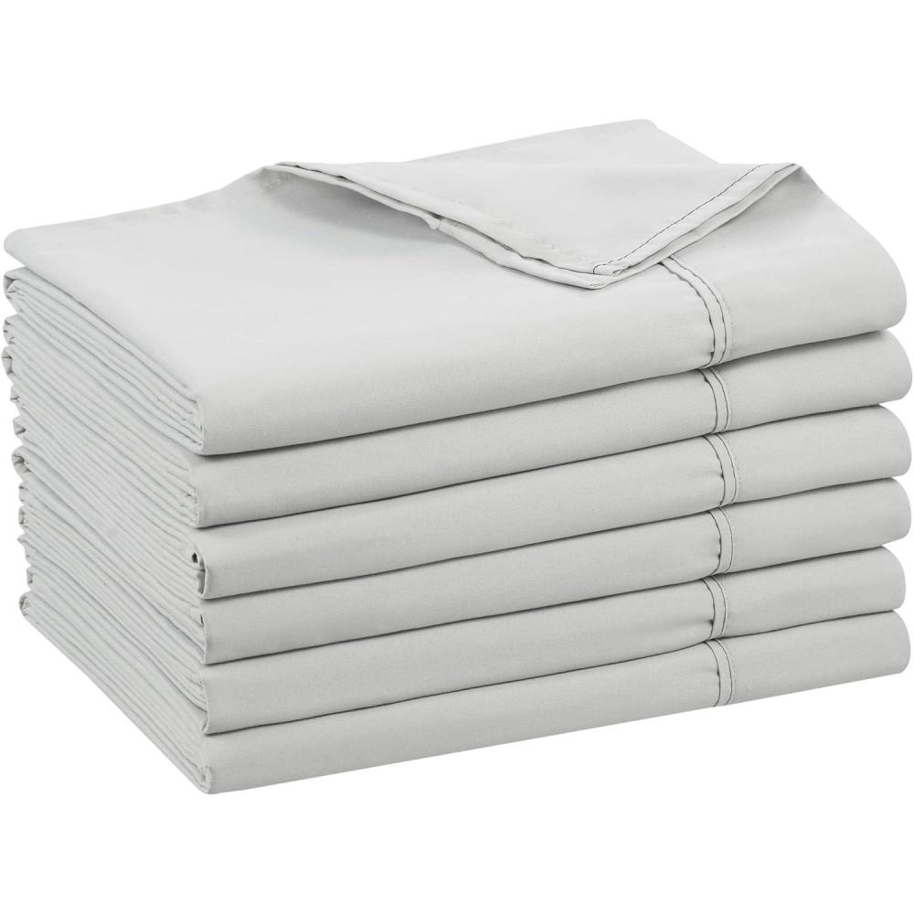 image:imageArkwright Bulk Twin Flat Sheets Pack of 6 Soft Brushed Microfiber Hypoallergenic Top Sheet only with Wrinkle Resistant Bedding Essentials for Hosts and Hotels WhiteGrey