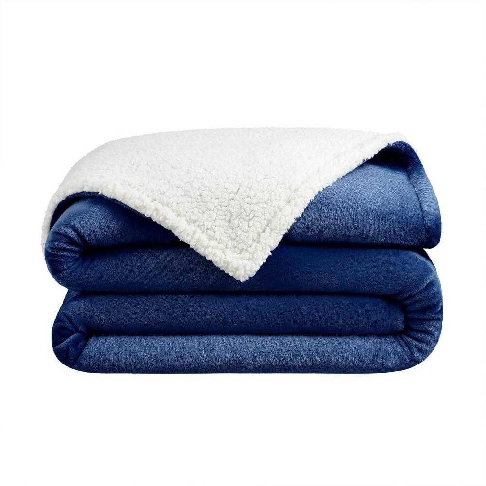 image:imageArkwright Sherpa Fleece Throw Blanket Plush Fluffy Warm Reversible Soft Sherpa Throw Blanket for Home Couch Sofa Bed Camping and Travel 50x60 in GreyPoseidon Navy