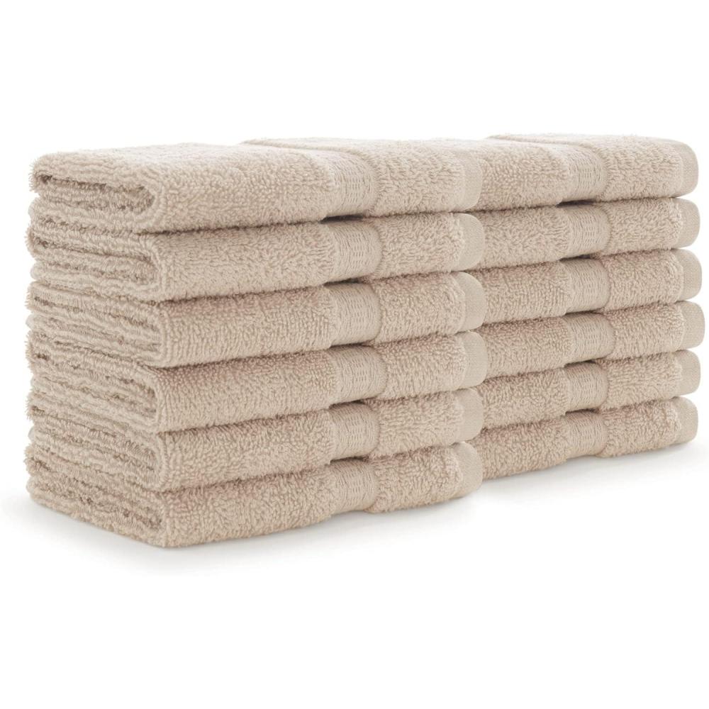 image:imageArkwright True Color Solid Wash Cloths Soft 100 Cotton Washcloths 12 Pack Lightweight 475 GSM Absorbent amp Quick Dry for Face and Body 12 x 12 in BeigeBeige