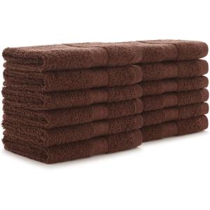 Arkwright True Color Solid Wash Cloths – Soft 100% Cotton Washcloths 12 Pack – Lightweight 475 GSM, Absorbent & Quick Dry for Face and Body, 12 x 12 in, Beige(Brown)