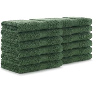 Arkwright True Color Solid Wash Cloths – Soft 100% Cotton Washcloths 12 Pack – Lightweight 475 GSM, Absorbent & Quick Dry for Face and Body, 12 x 12 in, Beige(Green)