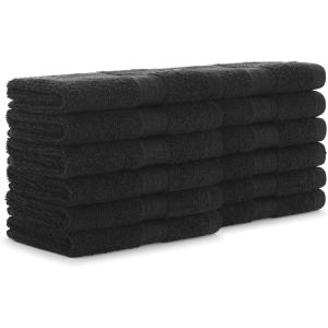 Arkwright True Color Solid Wash Cloths – Soft 100% Cotton Washcloths 12 Pack – Lightweight 475 GSM, Absorbent & Quick Dry for Face and Body, 12 x 12 in, Beige(Black)