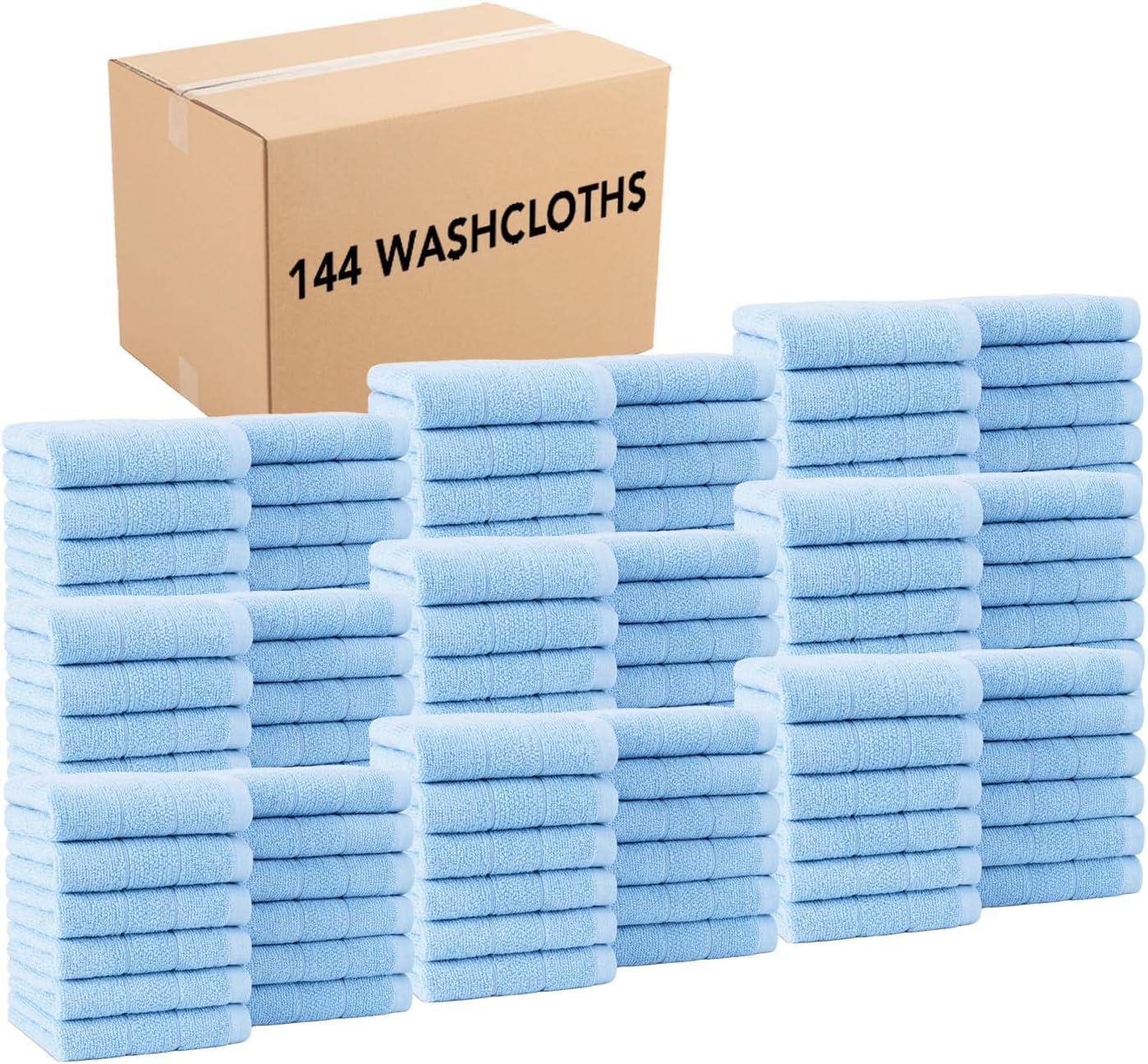 image:imageArkwright Premium Washcloths Pack of 24 Soft amp Absorbent 100 Ringspun Cotton Contemporary Design Wash Cloths with Dobby Multipurpose Fingertip Towels BeigeBlue