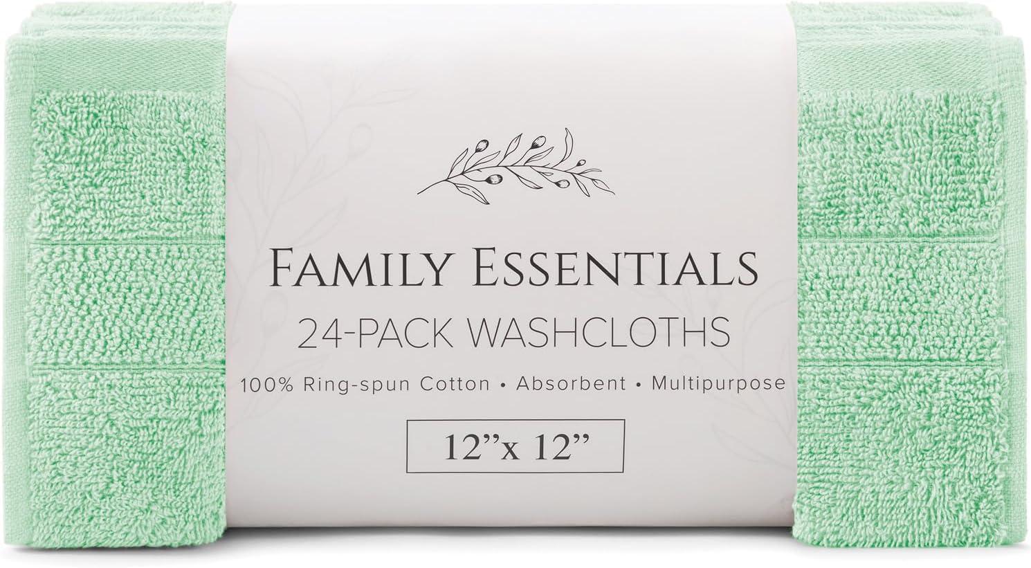 image:imageArkwright Premium Washcloths Pack of 24 Soft amp Absorbent 100 Ringspun Cotton Contemporary Design Wash Cloths with Dobby Multipurpose Fingertip Towels BeigeGreen