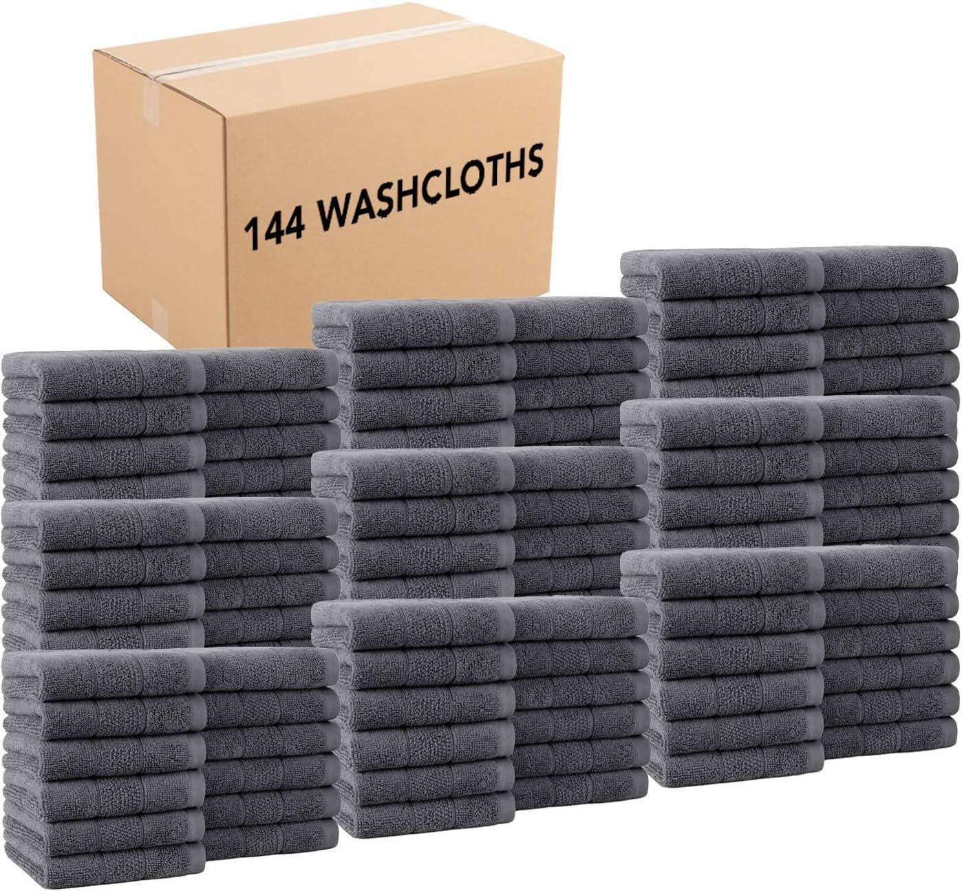image:imageArkwright Premium Washcloths Pack of 24 Soft amp Absorbent 100 Ringspun Cotton Contemporary Design Wash Cloths with Dobby Multipurpose Fingertip Towels BeigeDark Grey