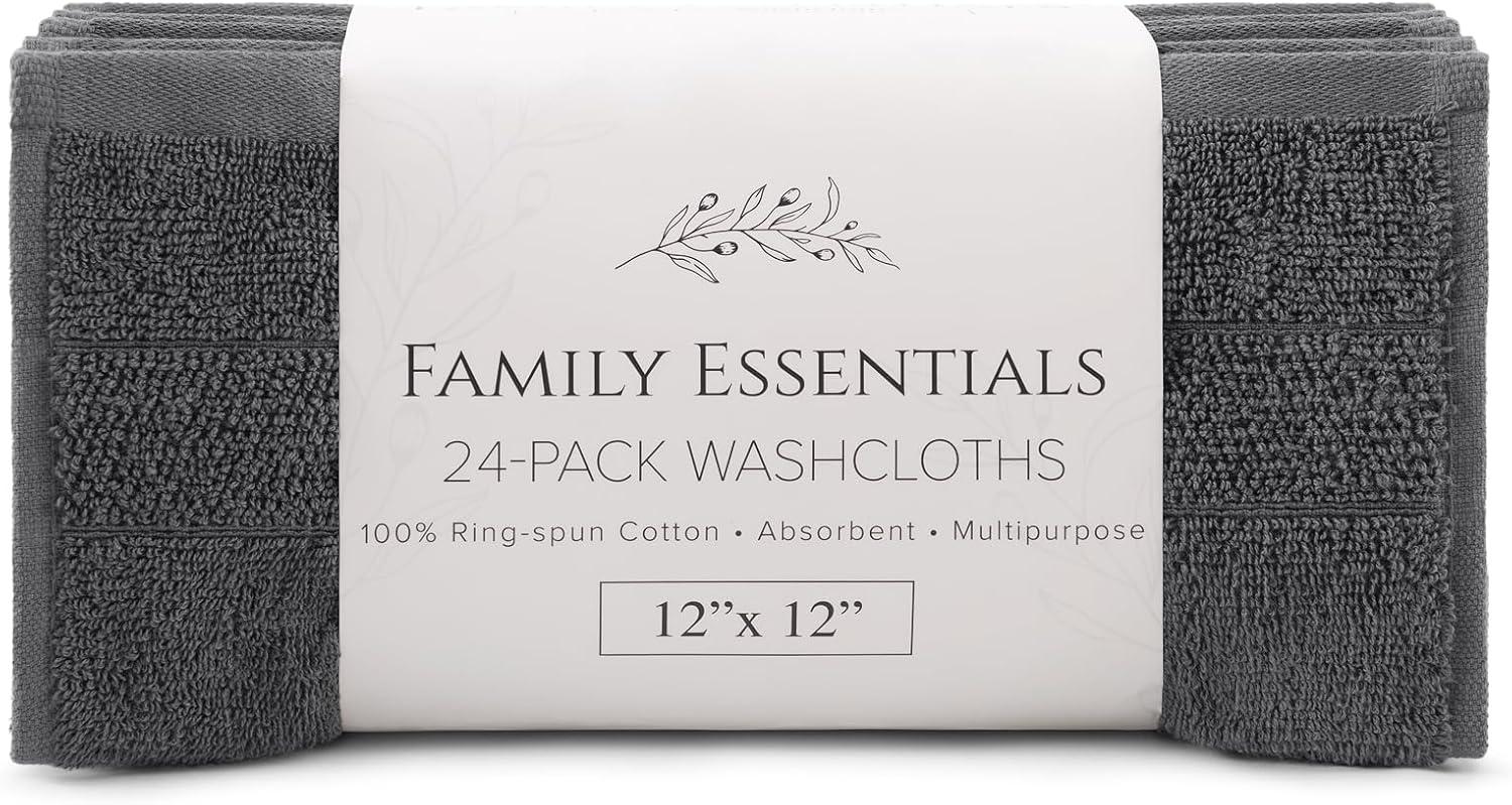 image:imageArkwright Premium Washcloths Pack of 24 Soft amp Absorbent 100 Ringspun Cotton Contemporary Design Wash Cloths with Dobby Multipurpose Fingertip Towels BeigeDark Grey