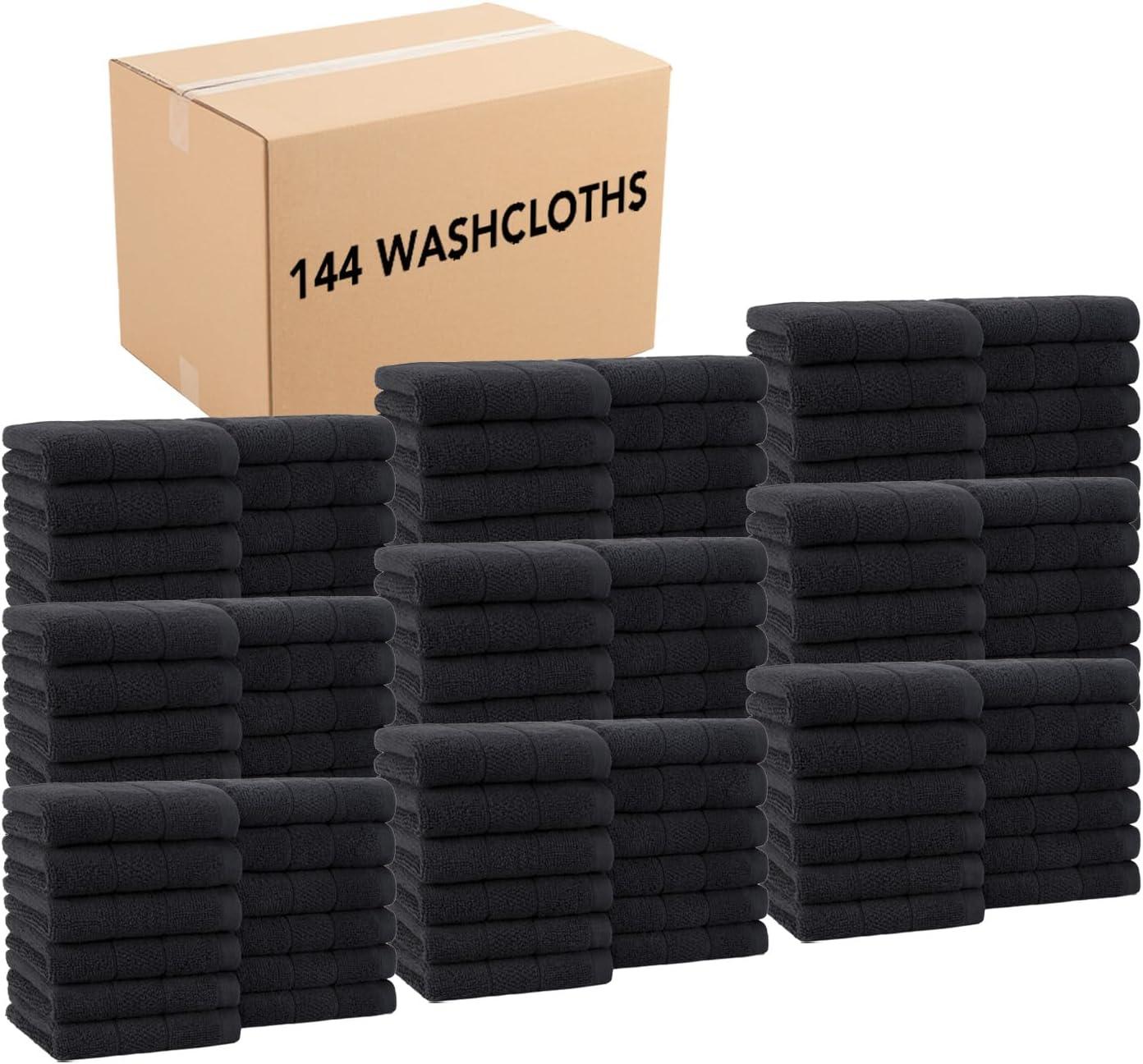 image:imageArkwright Premium Washcloths Pack of 24 Soft amp Absorbent 100 Ringspun Cotton Contemporary Design Wash Cloths with Dobby Multipurpose Fingertip Towels BeigeBlack