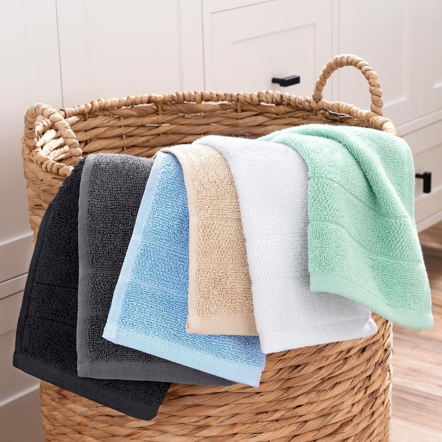 image:imageArkwright Premium Washcloths Pack of 24 Soft amp Absorbent 100 Ringspun Cotton Contemporary Design Wash Cloths with Dobby Multipurpose Fingertip Towels BeigeDark Grey