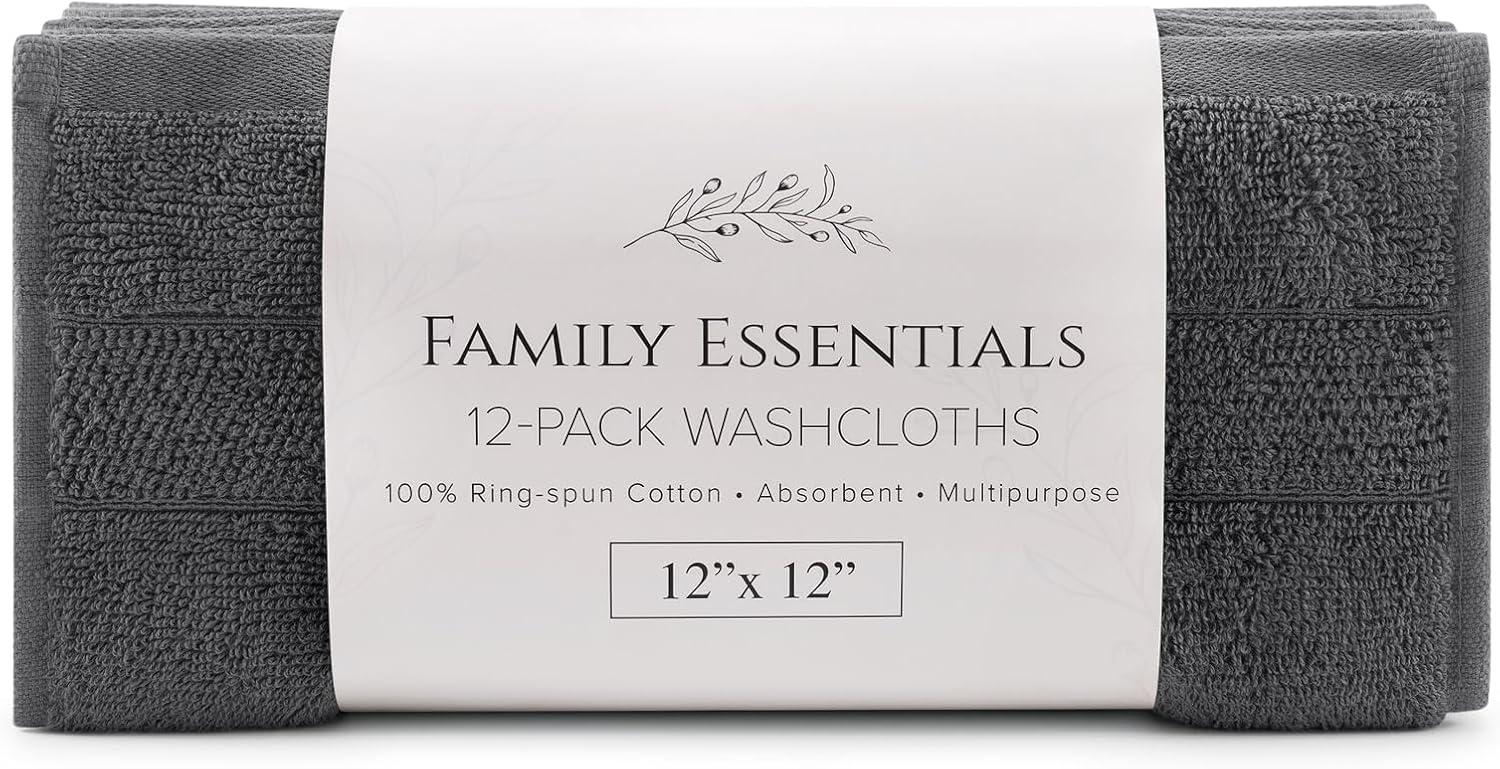 image:imageArkwright Premium Washcloths Pack of 24 Soft amp Absorbent 100 Ringspun Cotton Contemporary Design Wash Cloths with Dobby Multipurpose Fingertip Towels BeigeDark Grey
