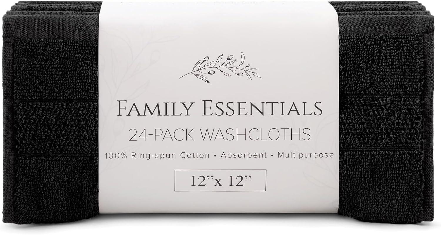 image:imageArkwright Premium Washcloths Pack of 24 Soft amp Absorbent 100 Ringspun Cotton Contemporary Design Wash Cloths with Dobby Multipurpose Fingertip Towels BeigeBlack