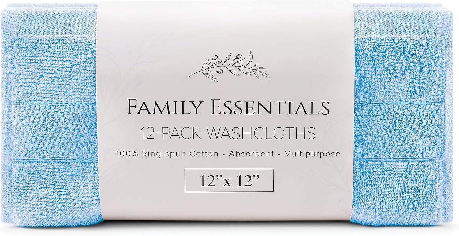 image:imageArkwright Premium Washcloths Pack of 24 Soft amp Absorbent 100 Ringspun Cotton Contemporary Design Wash Cloths with Dobby Multipurpose Fingertip Towels BeigeBlue