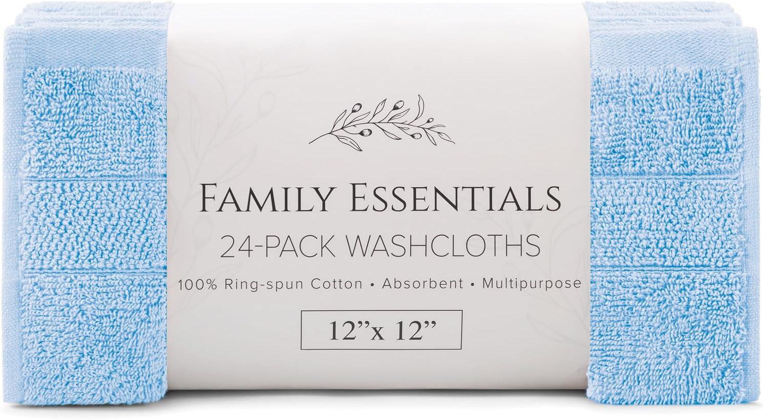 image:imageArkwright Premium Washcloths Pack of 24 Soft amp Absorbent 100 Ringspun Cotton Contemporary Design Wash Cloths with Dobby Multipurpose Fingertip Towels BeigeBlue