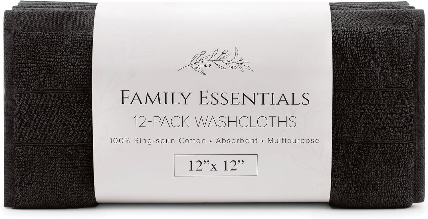 image:imageArkwright Premium Washcloths Pack of 24 Soft amp Absorbent 100 Ringspun Cotton Contemporary Design Wash Cloths with Dobby Multipurpose Fingertip Towels BeigeBlack