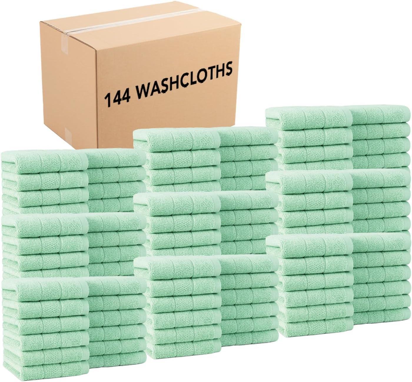 image:imageArkwright Premium Washcloths Pack of 24 Soft amp Absorbent 100 Ringspun Cotton Contemporary Design Wash Cloths with Dobby Multipurpose Fingertip Towels BeigeGreen