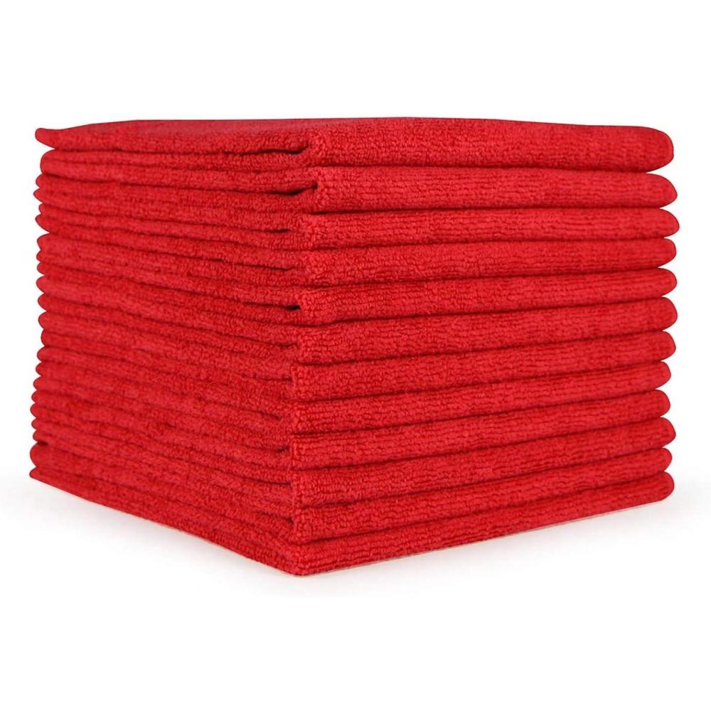 image:imageArkwright Microfiber Cleaning Cloths Pack of 12 Lint amp StreakFree Drying Wash Towels 320 GSM Super Absorbent amp Quick Dry Perfect Cleaner for Car Glass and Window 12 x 12 in PinkRed