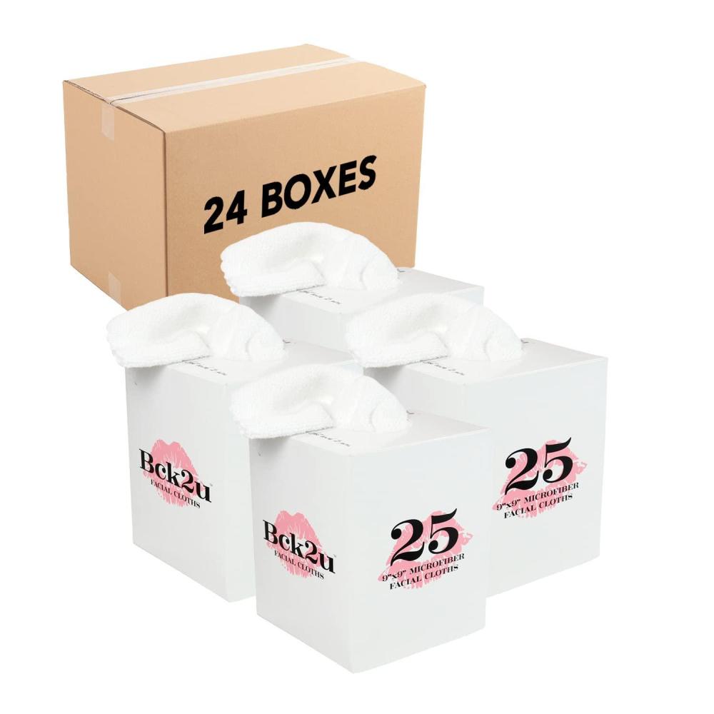 image:imageArkwright Microfiber Makeup Remover Cloths Case of 600 Reusable Makeup Towels in a Tissue Box Dispenser Facial Cleansing Towels for Bathroom 9 x 9 in White