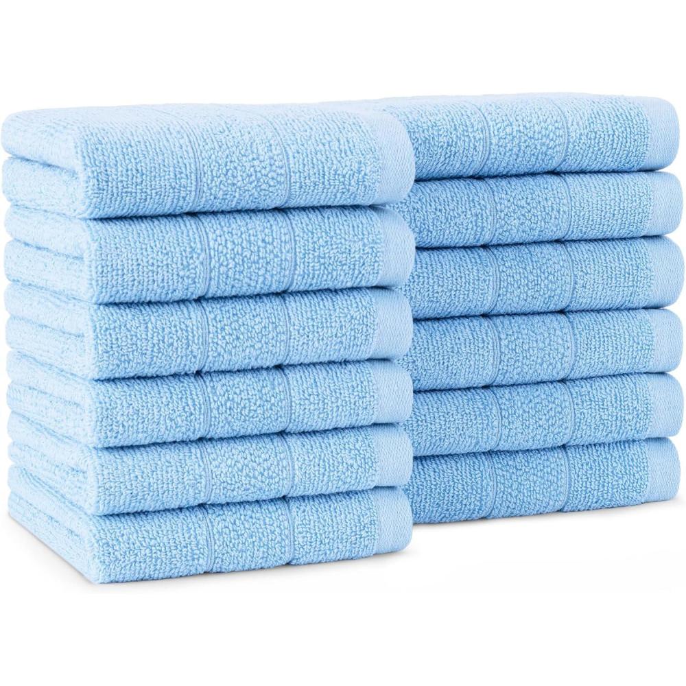 image:imageArkwright Premium Washcloths Pack of 24 Soft amp Absorbent 100 Ringspun Cotton Contemporary Design Wash Cloths with Dobby Multipurpose Fingertip Towels BeigeBlue
