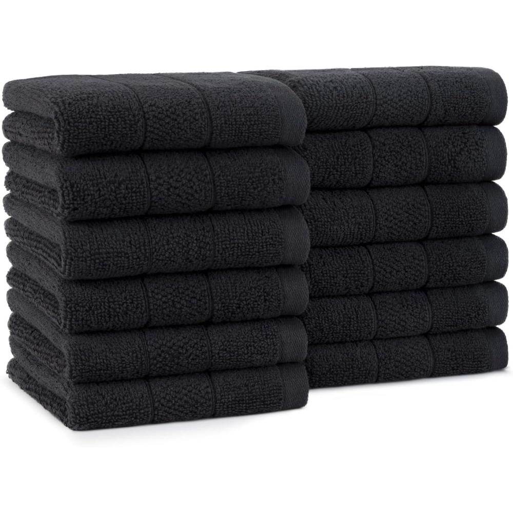 image:imageArkwright Premium Washcloths  Pack of 24  Soft amp Absorbent 100 Ringspun Cotton Contemporary Design Wash Cloths with Dobby Multipurpose Fingertip Towels BeigeBlack