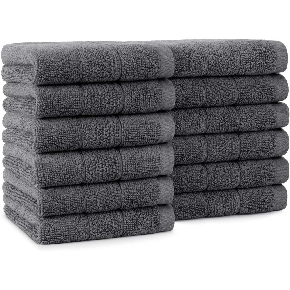 image:imageArkwright Premium Washcloths Pack of 24 Soft amp Absorbent 100 Ringspun Cotton Contemporary Design Wash Cloths with Dobby Multipurpose Fingertip Towels BeigeDark Grey