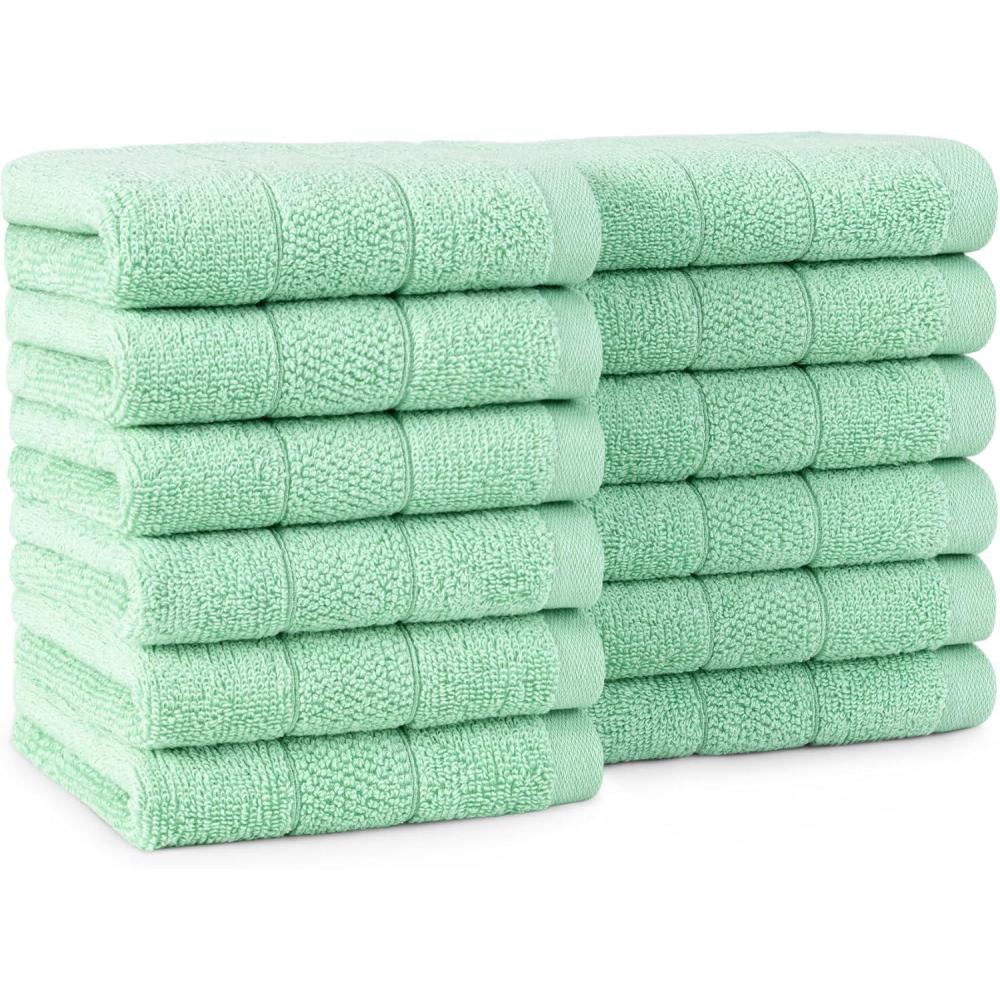 image:imageArkwright Premium Washcloths  Pack of 24  Soft amp Absorbent 100 Ringspun Cotton Contemporary Design Wash Cloths with Dobby Multipurpose Fingertip Towels BeigeGreen
