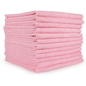 Arkwright Microfiber Cleaning Cloths – (Pack of 12) Lint & Streak-Free Drying Wash Towels, 320 GSM Super Absorbent & Quick Dry, Perfect Cleaner for Car, Glass, and Window, 12 x 12 in, Pink(Pink)