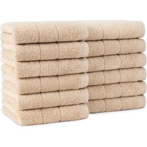 Arkwright Premium Washcloths – (Pack of 24) – Soft & Absorbent, 100% Ringspun Cotton, Contemporary Design Wash Cloths with Dobby, Multipurpose Fingertip Towels, Beige(Beige)