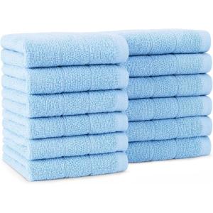 Arkwright Premium Washcloths – (Pack of 24) – Soft & Absorbent, 100% Ringspun Cotton, Contemporary Design Wash Cloths with Dobby, Multipurpose Fingertip Towels, Beige(Blue)