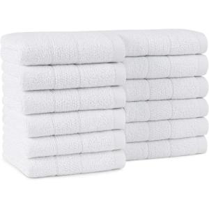 Arkwright Premium Washcloths – (Pack of 24) – Soft & Absorbent, 100% Ringspun Cotton, Contemporary Design Wash Cloths with Dobby, Multipurpose Fingertip Towels, Beige(White)