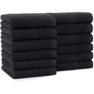 Arkwright Premium Washcloths – (Pack of 24) – Soft & Absorbent, 100% Ringspun Cotton, Contemporary Design Wash Cloths with Dobby, Multipurpose Fingertip Towels, Beige(Black)