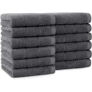 Arkwright Premium Washcloths – (Pack of 24) – Soft & Absorbent, 100% Ringspun Cotton, Contemporary Design Wash Cloths with Dobby, Multipurpose Fingertip Towels, Beige(Dark Grey)