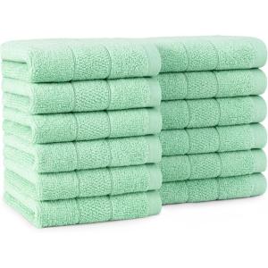 Arkwright Premium Washcloths – (Pack of 24) – Soft & Absorbent, 100% Ringspun Cotton, Contemporary Design Wash Cloths with Dobby, Multipurpose Fingertip Towels, Beige(Green)