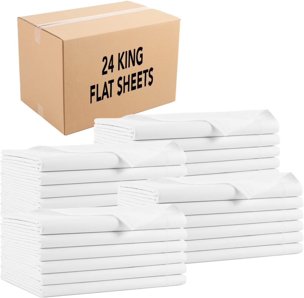 image:imageArkwright Bulk Full Fitted Bed Sheets Case of 24 Soft Cotton Blend 200 Thread Count Bottom Sheet only with Deep Pocket Bedding Essentials for Hotels Guests and Vacation Rentals WhiteFlat Sheets Case of 24