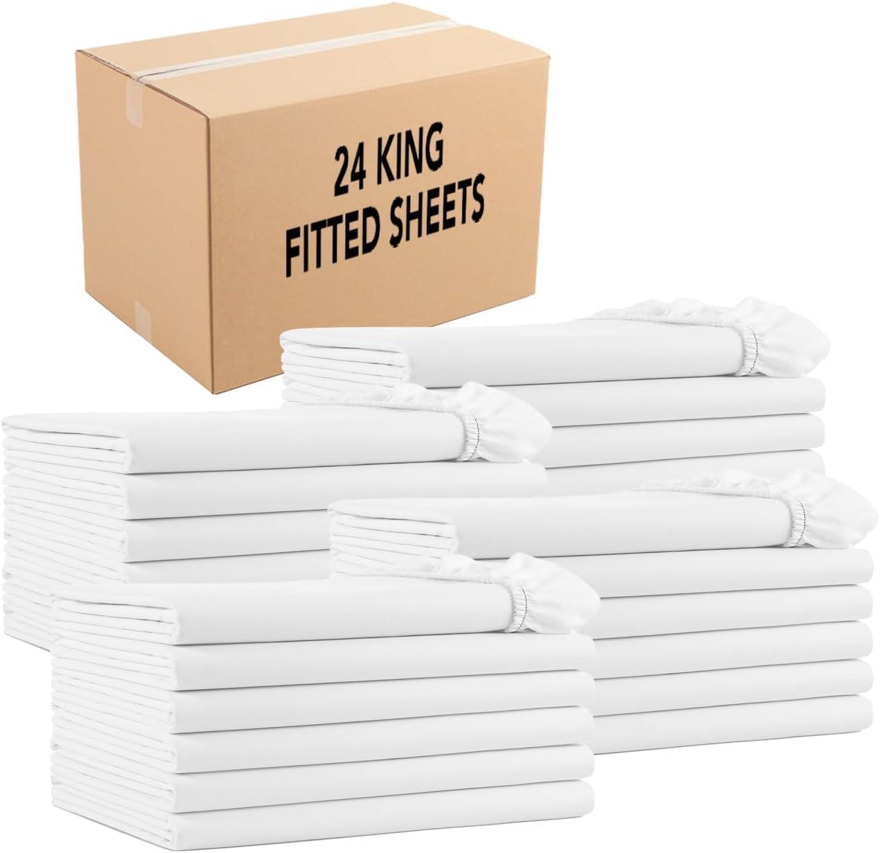 image:imageArkwright Bulk Full Fitted Bed Sheets Case of 24 Soft Cotton Blend 200 Thread Count Bottom Sheet only with Deep Pocket Bedding Essentials for Hotels Guests and Vacation Rentals WhiteFitted Sheets Case of 24