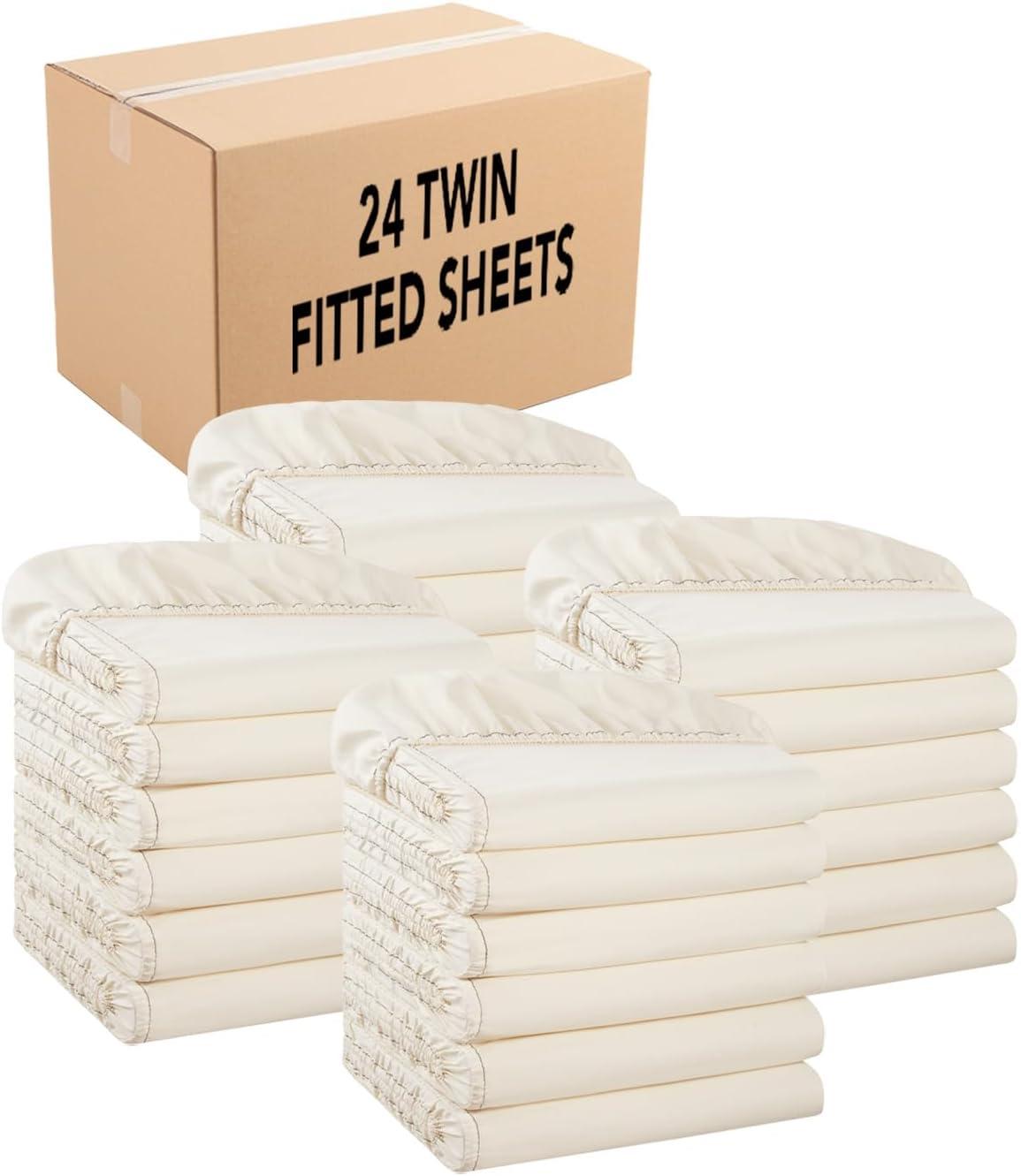 image:imageArkwright Bulk Twin Fitted Sheets Pack of 6 Soft Brushed Microfiber Hypoallergenic Bottom Sheet Only with Deep Pocket Bedding Essentials for Hosts and Hotels GreyIvory