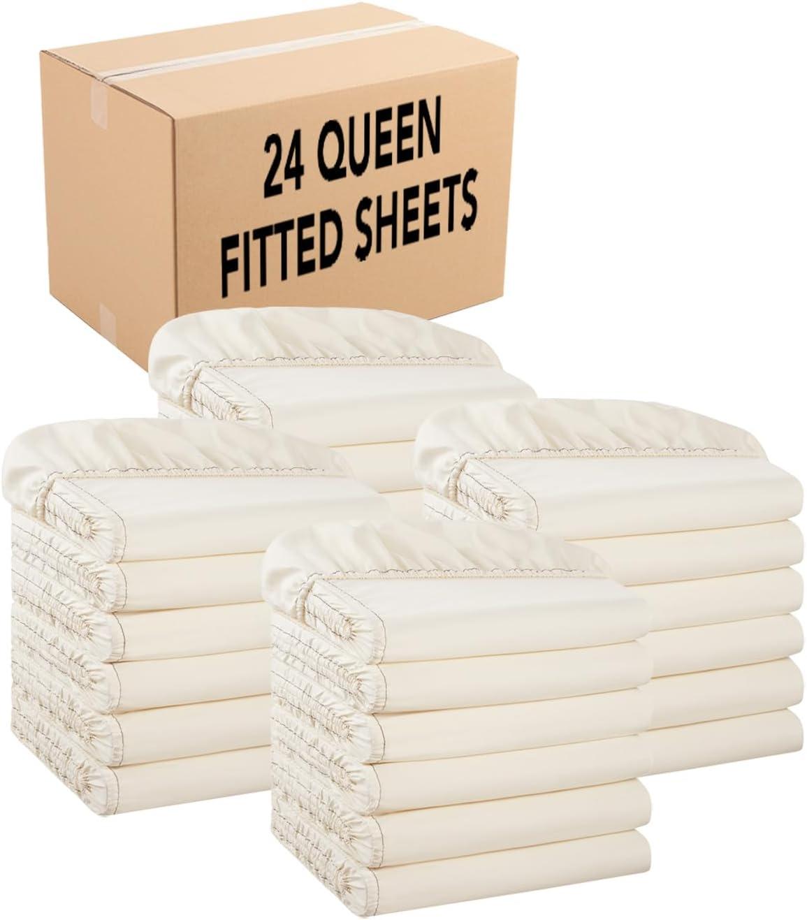 image:imageArkwright Bulk Twin Fitted Sheets Pack of 6 Soft Brushed Microfiber Hypoallergenic Bottom Sheet Only with Deep Pocket Bedding Essentials for Hosts and Hotels GreyIvory