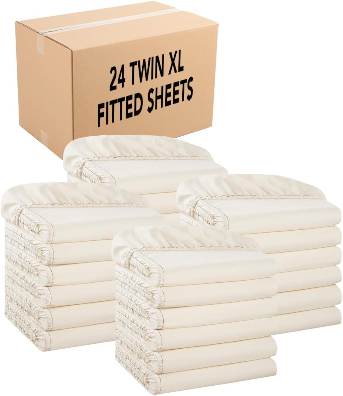 image:imageArkwright Bulk Twin Fitted Sheets Pack of 6 Soft Brushed Microfiber Hypoallergenic Bottom Sheet Only with Deep Pocket Bedding Essentials for Hosts and Hotels GreyIvory
