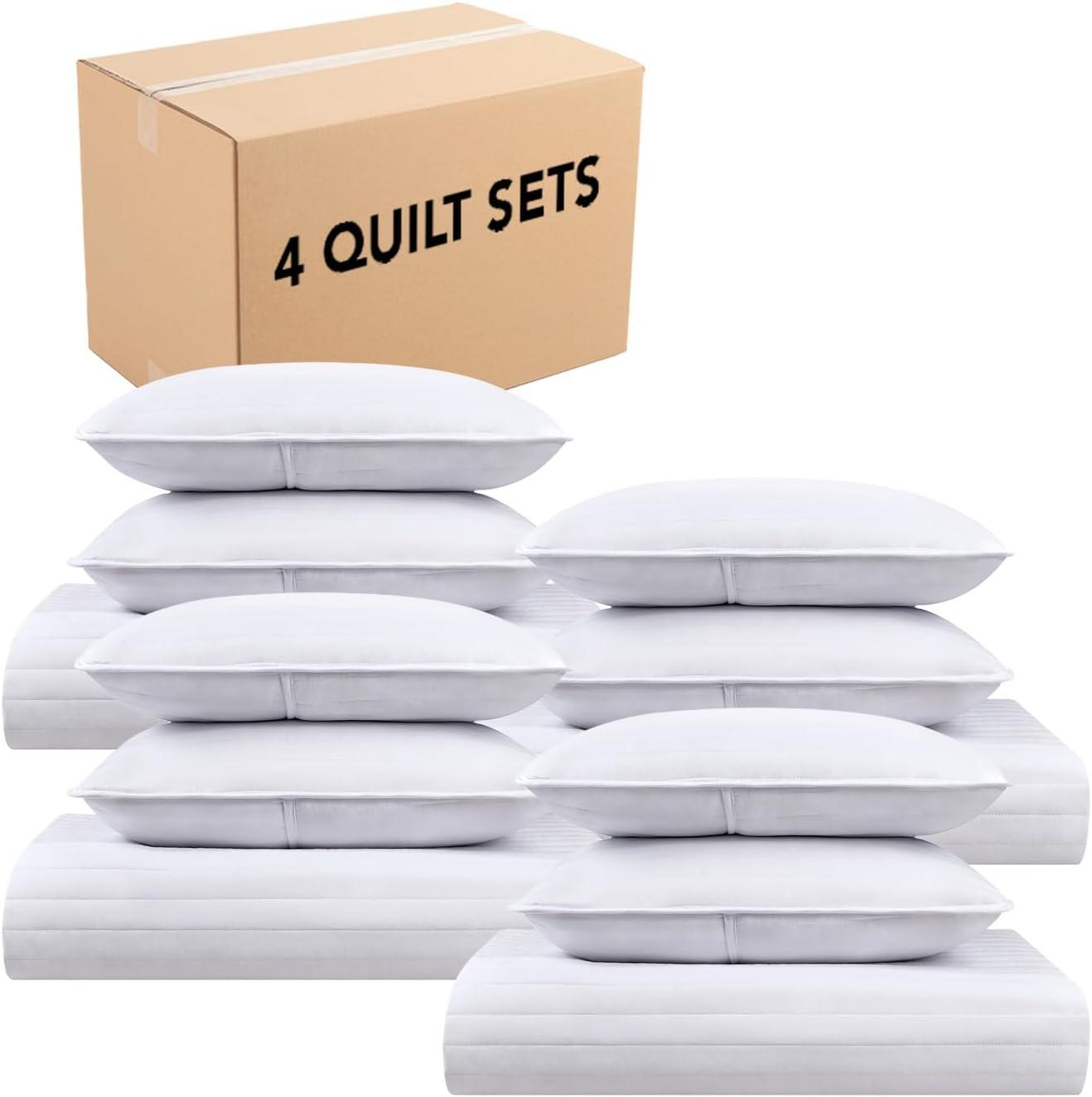 image:imageArkwright TwinTwinXL Quilt Set Case of 4 Soft Brushed Lightweight Microfiber Bedspread Coverlet Bedding Sets for All Seasons 1 Quilt 1 Pillowcase Sham 68x90 in Almond Milk TanBright White